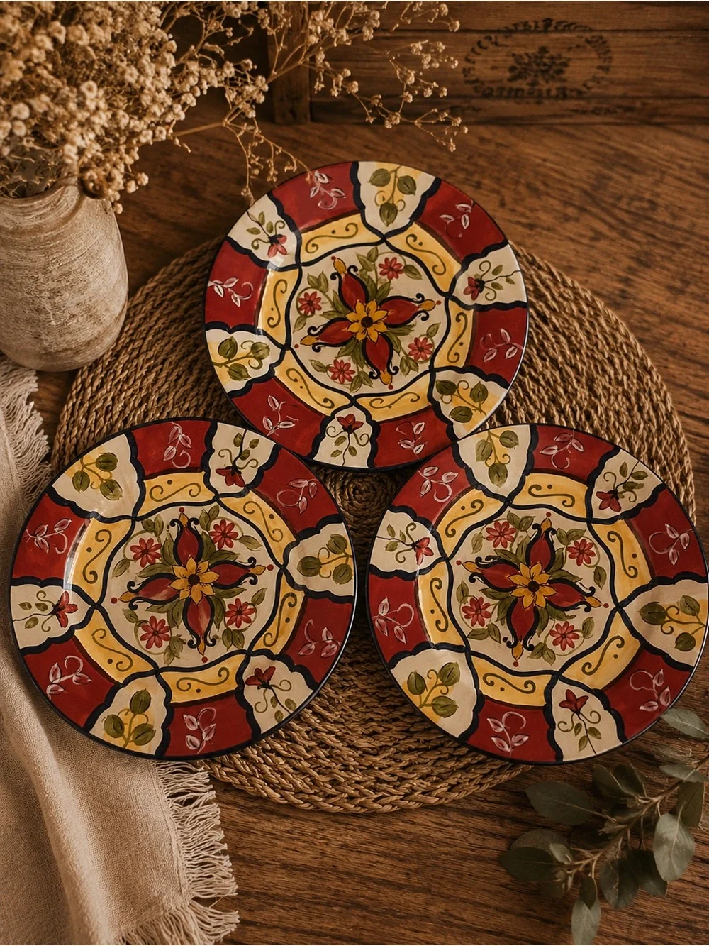 Pier 1 Imports HandPainted Earthenware Plates Vallarta Ceramic Plate Trio